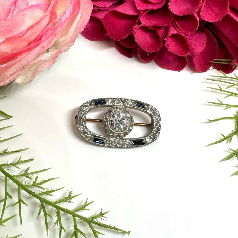 VINTAGE⚜️Art Deco Sapphire Crystal Brooch